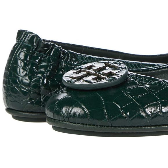 Tory Burch $248 Minnie Croc Embossed Green Verde Ballet Flats 9 - Picture 13 of 13